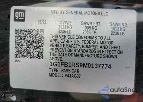 2021 Chevrolet Camaro Rwd 1Lt from USA, damaged, VIN 1G1FB1RS9M0137774